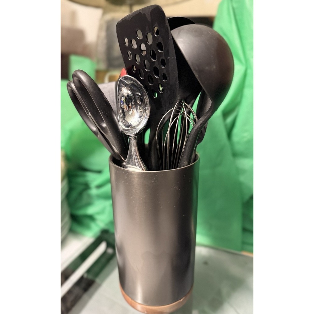 Mixed Brand Kitchen Utensil Set w/ Holder – Silicone Tools, Whisk, Shears